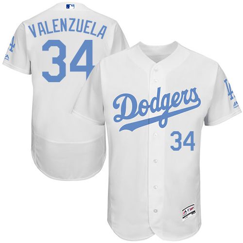 Dodgers #34 Fernando Valenzuela White Flexbase Authentic Collection Father's Day Stitched MLB Jersey - Click Image to Close
